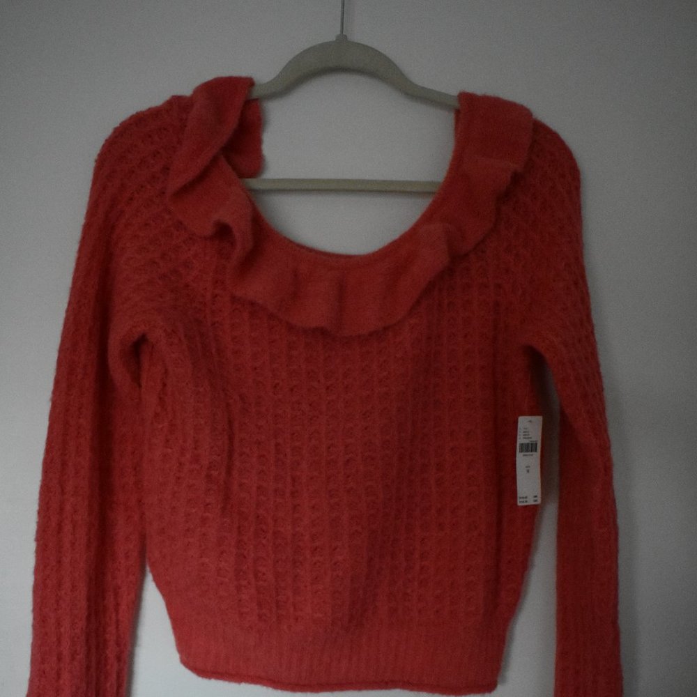 NWT Anthropologie Ruffled Boat Neck Sweater in Pink